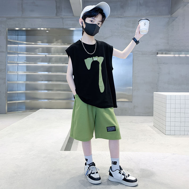 新品男童无d袖套装夏装帅气潮儿童夏季薄款衣服7到8九十一岁男孩