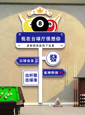 黑8创意路牌桌球室墙面装修布置挂画台球室大厅装饰创意文字现货