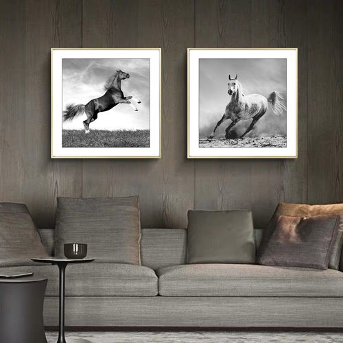 黑白装饰画马到成功工业风挂画办公室客厅壁画餐厅卧室现代简约画