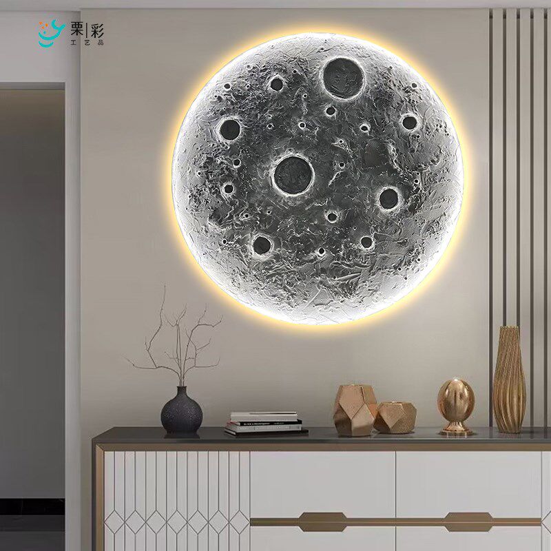 月球地球壁灯圆形过道走廊玄关挂画主卧背景墙卧室带灯床头装饰画,家居饰品,氛围画/灯画,淘宝优惠券,粉丝福利购,淘宝优惠卷