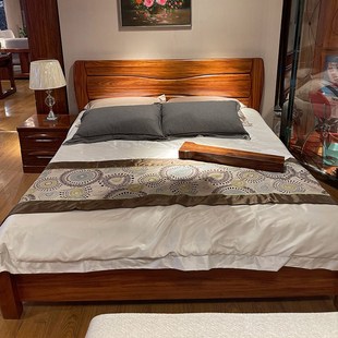 乌金木床1.8米全实木双人大床储物主卧室婚床别墅新中式原木家具