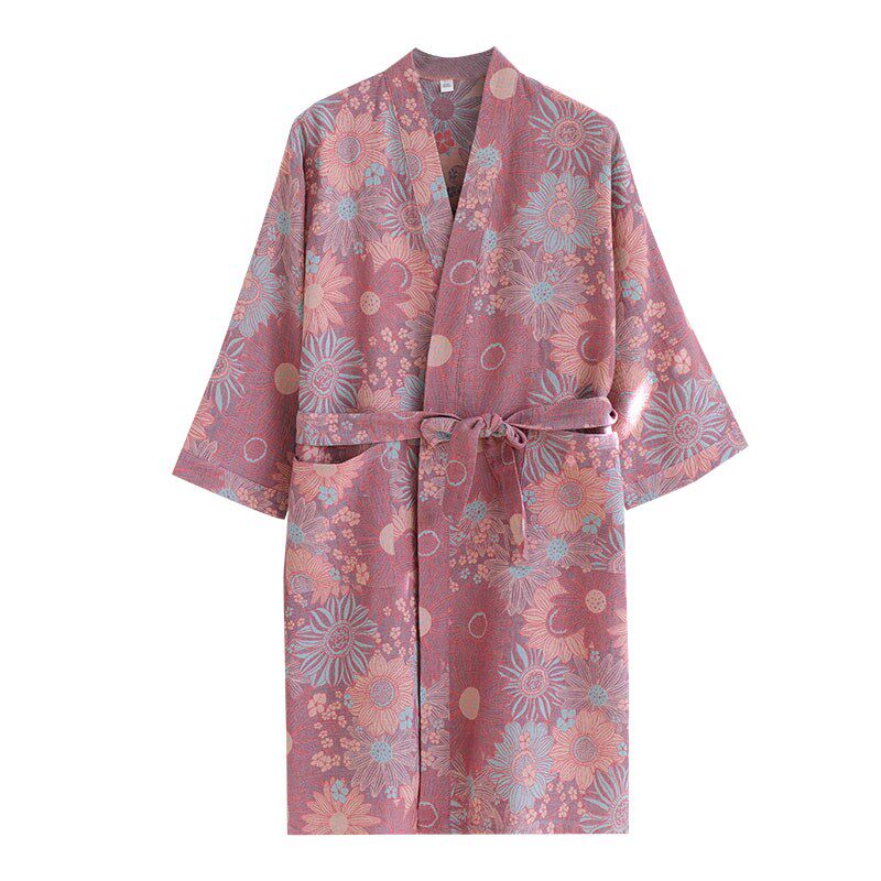 色织纱布睡袍女春秋季日式和服浴袍汗蒸服睡衣家居服日系和风