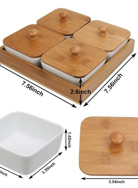 Ceramic Bamboo Appetizer Serving Tray Dried Fruit Nut Plate
