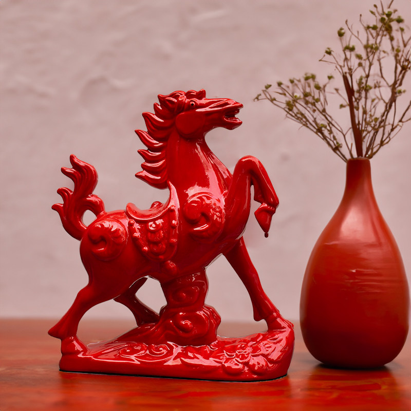 新品大富大贵红马陶瓷马摆件唐三彩小红马m家居装饰工艺礼品摆饰