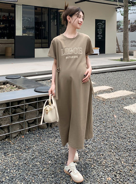 孕妇装夏装连衣裙2023新款韩版大码宽松J纯棉孕妇T恤裙子夏季长裙