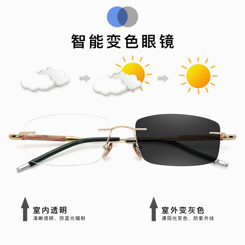 原木无框近视眼镜男款可配度数大脸配眼镜颜值商务简约无边框