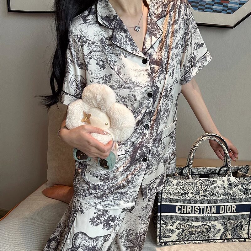 风真丝睡衣d女夏天薄款短袖长裤高级感桑蚕丝可外穿家居服套装