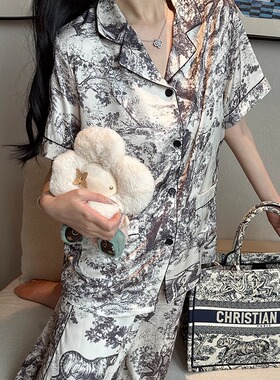 风真丝睡衣女夏天薄款短t袖长裤高级感桑蚕丝可外穿家居服套装