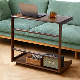 沙发边几床边桌C型边几可移动茶几实木小茶几带轮沙发边柜角几