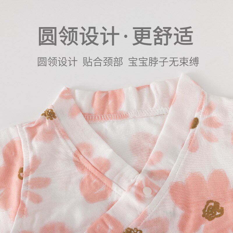 女宝宝婴儿纱布连体衣初夏男长袖夏季哈衣儿童空调服婴儿爬服