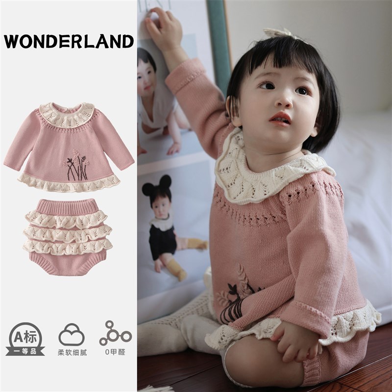 新品婴儿春装套装k女宝宝衣服春秋款长袖针织上衣裤子两件套婴幼