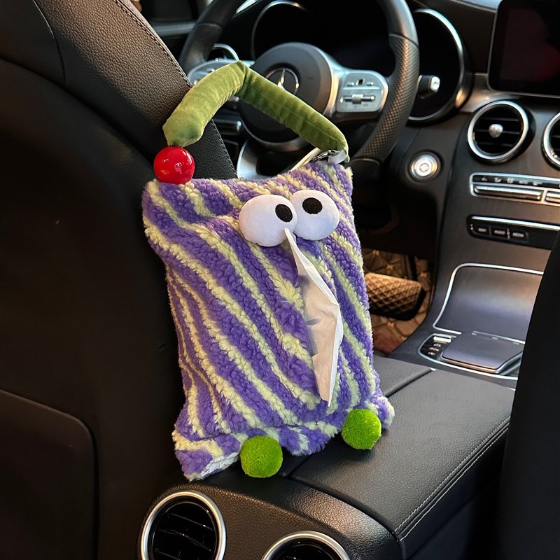 新款可爱多巴胺车载纸巾盒搞怪汽车纸巾袋车内抽纸盒挂式车用收纳