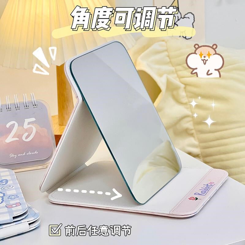 小镜子便携化妆镜折叠女随身携带宿舍桌面手持旅行办公室台式可立