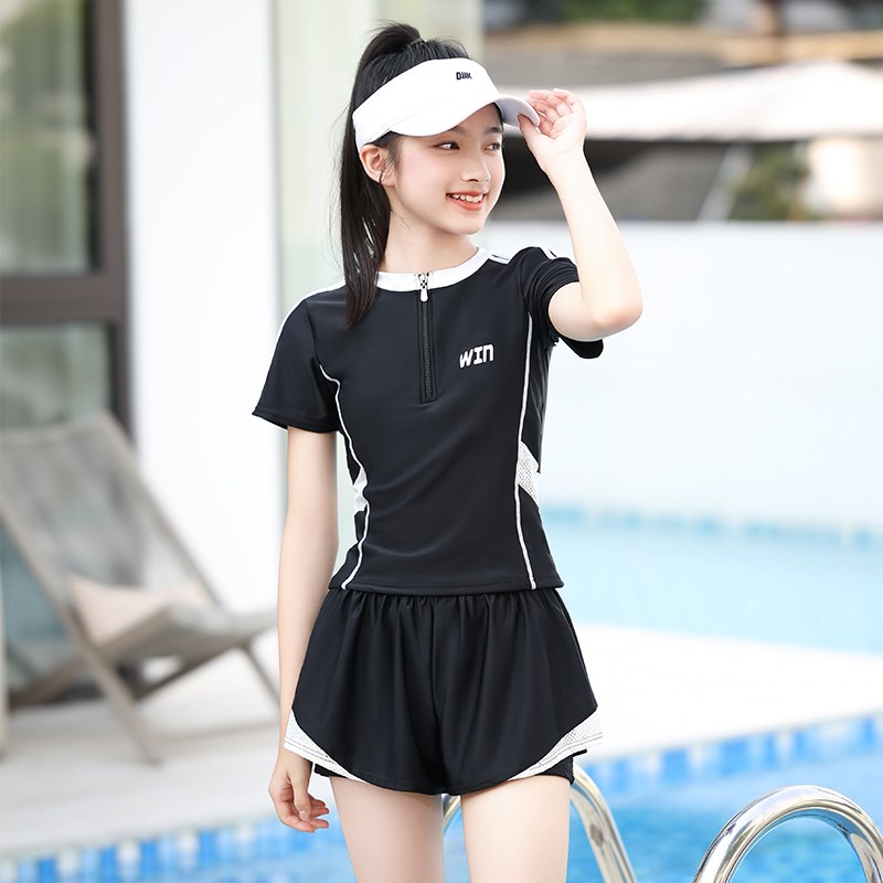 女大童泳衣分体保守游泳馆竞速女孩初高中生泳装青少年12岁带胸垫
