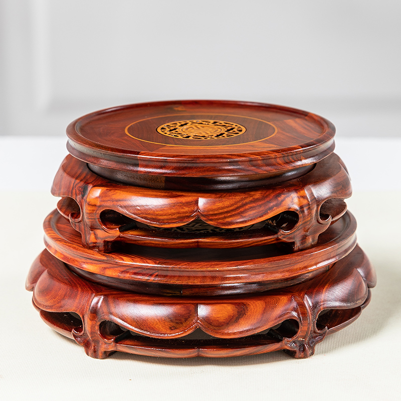 实木质圆形旋转底座花瓶盆景佛像茶壶奇石红木雕刻工艺品摆件托架