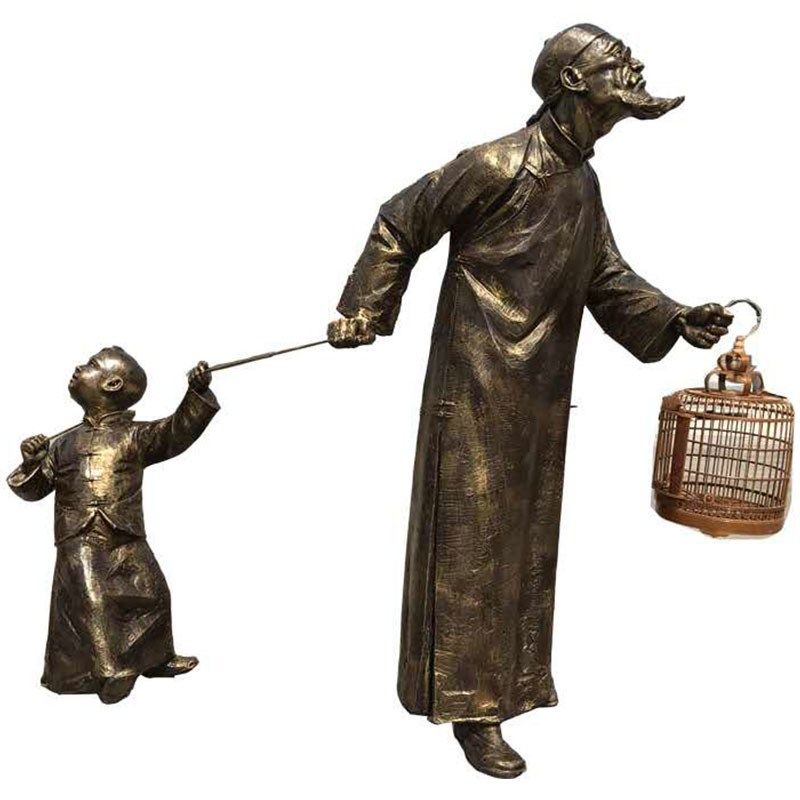 老头遛鸟摆件清朝爷孙散步逛街模型户外园林古建筑玻璃钢人物雕塑,商业/办公家具,雕塑,淘宝优惠券,粉丝福利购,淘宝优惠卷
