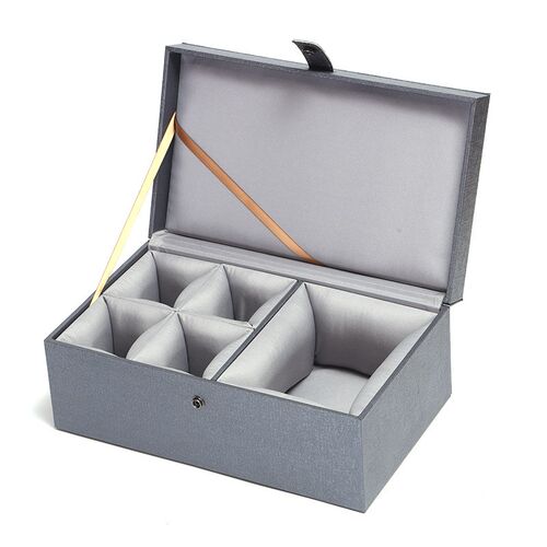银色皮盒来图设计新中式礼t品盒茶具茶叶罐送礼包装盒建盏皮质锦