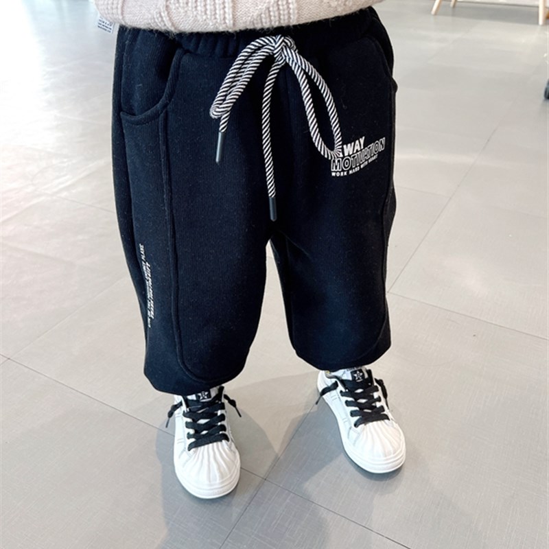 480g米呢绒质感好男童运动束口裤中小童宝宝冬季加绒加厚裤子卫裤