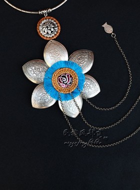 百搭云南复古民族风夸张苗银大项圈花朵吊坠项链女演出舞台配饰品