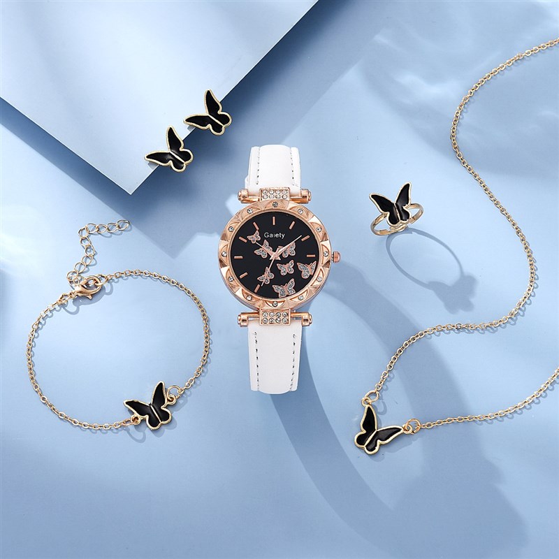 速发new6pcs Luxury Watch Women Ring Necklace Earrings Bracel