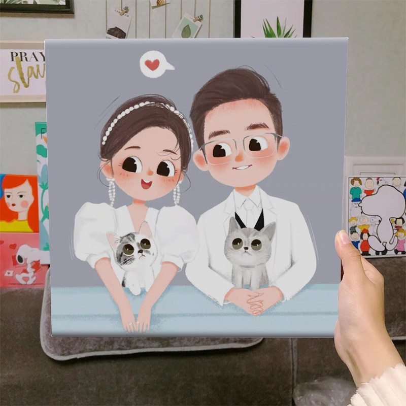 定制礼物画像全家福装饰画情侣真人拼图相片卡通相框冲印挂画摆台
