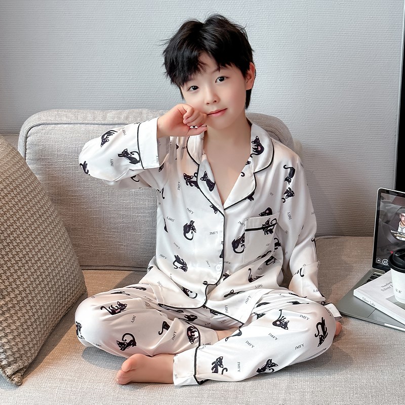 2025新款儿童冰丝睡衣男童春秋薄款男孩大童青少年夏季空调家居服