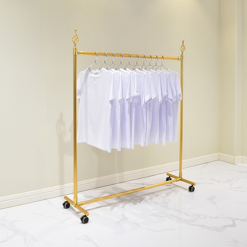 金色服装展示架陈列架 单杆式晾衣架阳台 落地式晾衣杆家用挂衣架