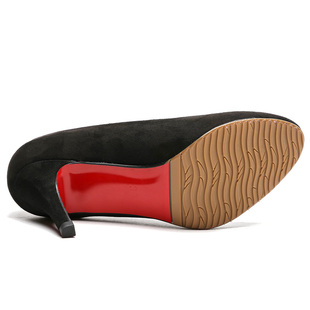 百搭红色小码 绒面圆头高跟鞋 女2020新款 韩版 32中跟33 31女鞋