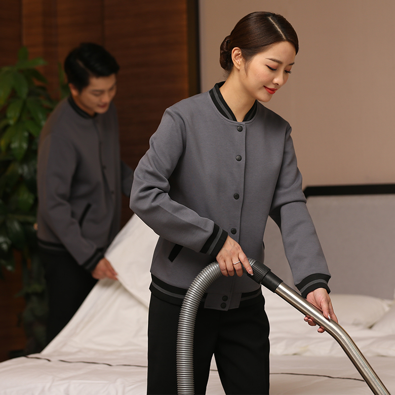 保洁工作服女卫衣物业酒店客房保洁员秋冬长袖清洁衣服定X制印log