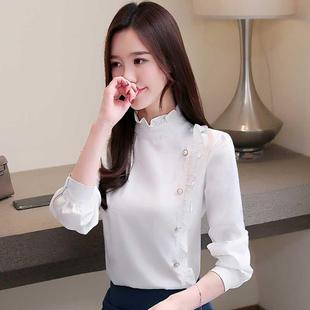 设计感秋季新款时尚洋气百搭遮肚B子小衫蕾丝打底衫女长袖雪纺上