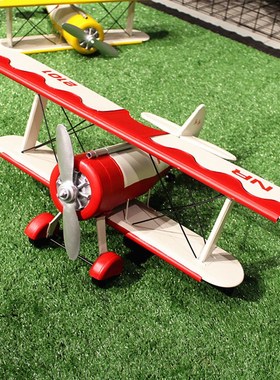 复古怀旧铁艺飞机滑翔机铁皮模型橱窗摆件摄影道具创意礼物工艺品