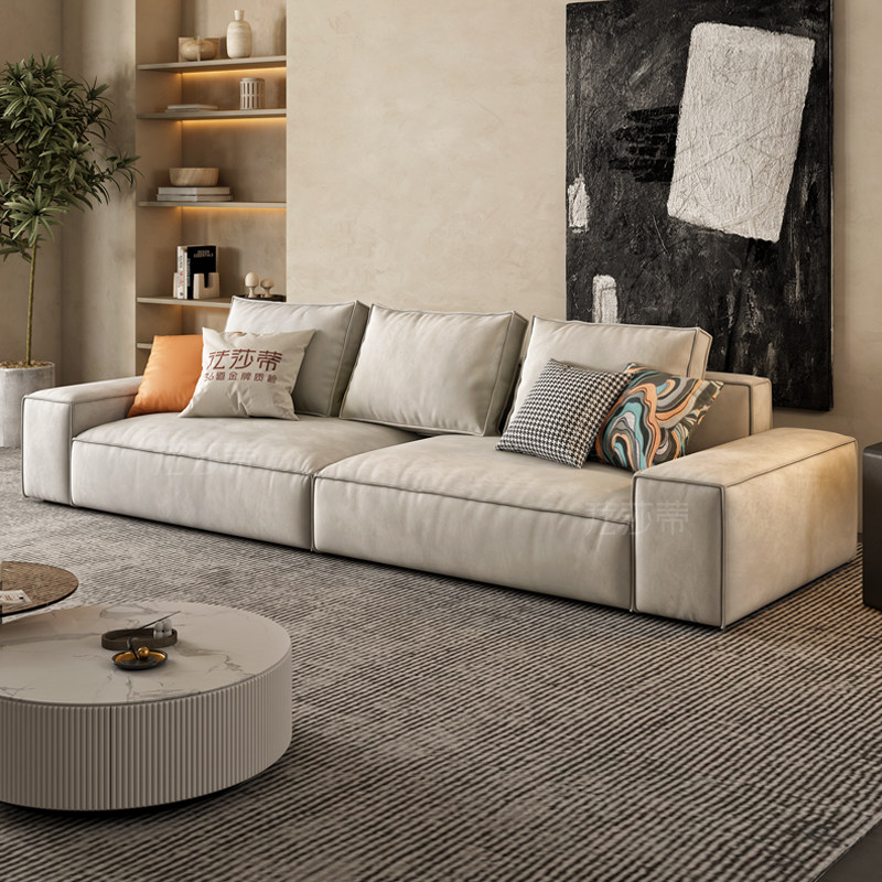 法莎蒂现代轻奢科技布沙发小户型b意式极简客厅奶油豆腐块直排沙
