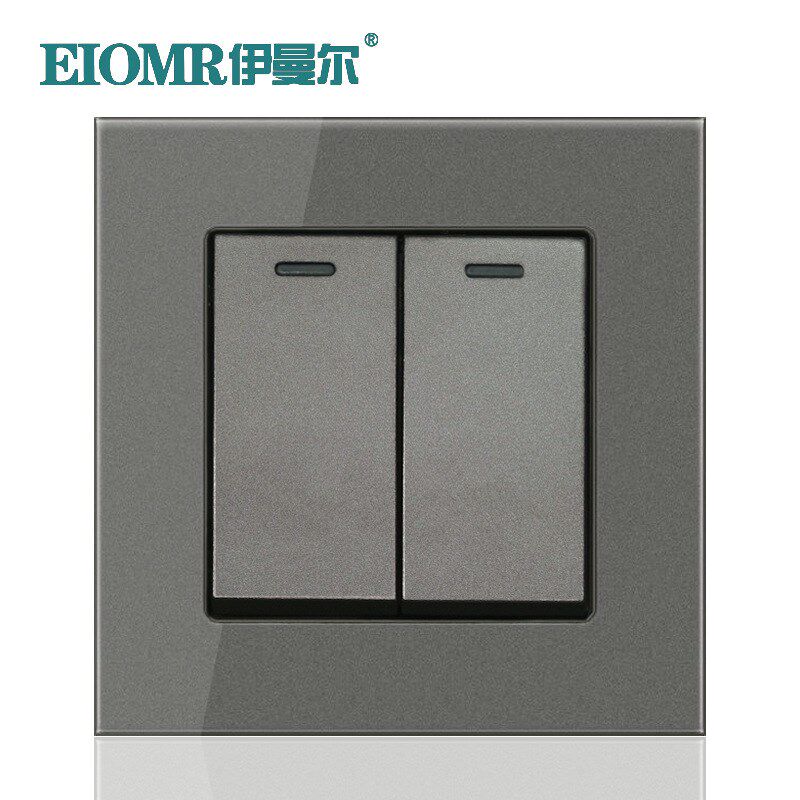 中途开关二开多控钢m化玻璃开关面板多控三控开关中继过桥双刀双