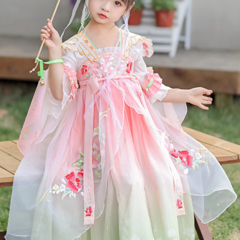 小众高货恩妮童汉服女童夏季2023新款儿童唐装古风超仙公主连衣裙