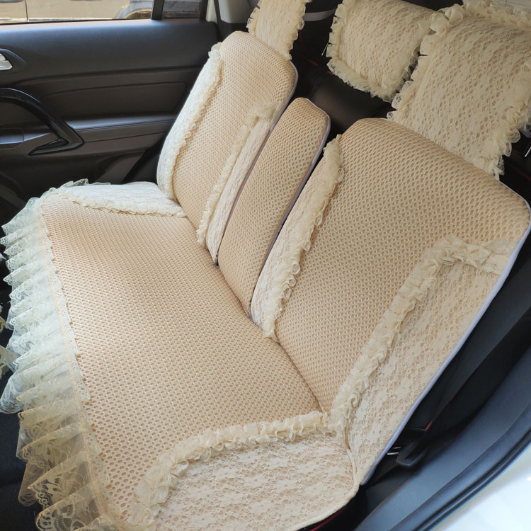 推荐汽车坐垫全包布艺蕾丝车垫套女性专用四季汽车座垫蕾丝座套23