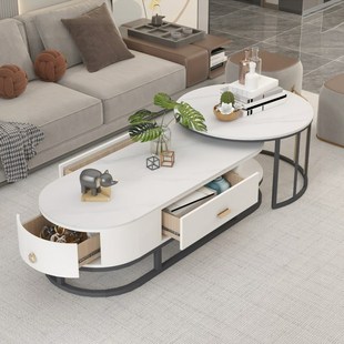 简约轻奢岩板茶几电视柜组合北欧现代创意小户型客厅家用圆形茶桌