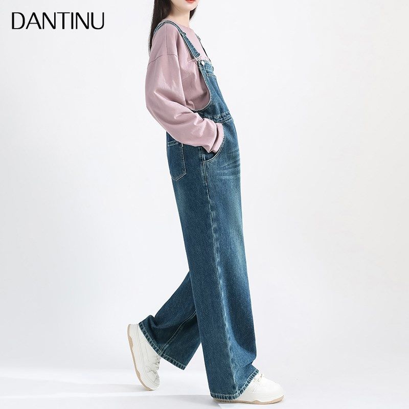 孕妇牛仔背带裤女2024秋冬新款洋气减龄宽松大码直筒阔腿裤春秋款