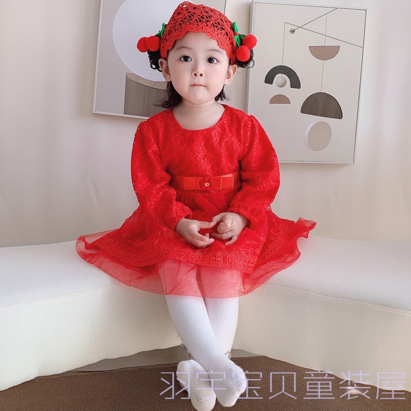 女宝宝满月冬公主裙小童洋气连衣裙秋装加绒周岁女童蕾丝礼服纱裙