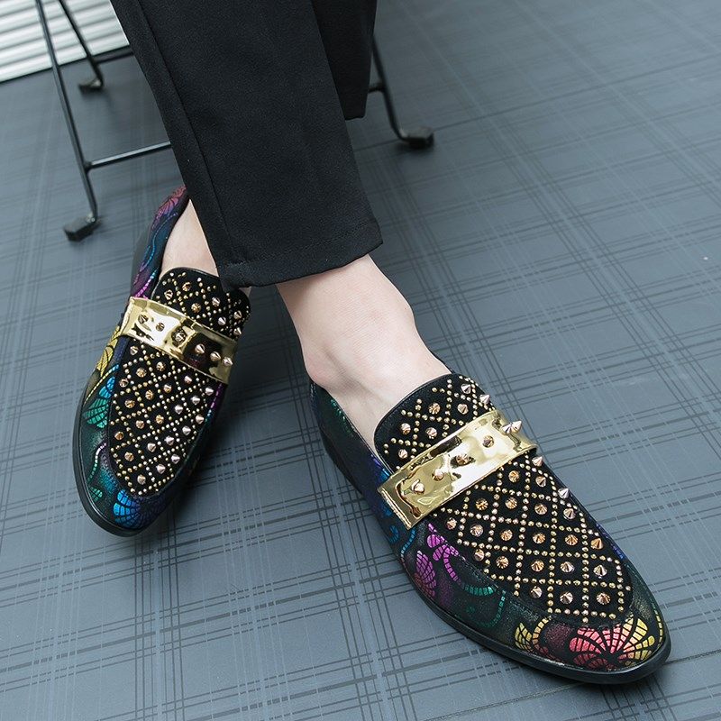 镶钻铆钉皮鞋男水晶低帮尖头一脚蹬英伦发型师潮男夜店豆豆鞋社会,流行男鞋,乐福鞋（豆豆鞋）,淘宝优惠券,粉丝福利购,淘宝优惠卷
