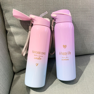 新款儿童保温杯带吸管女士可爱便携水杯韩版大人水壶大容量男学生