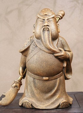 武财神关公摆件新中式仿古工艺品室内装饰展示柱底座招财开业礼品