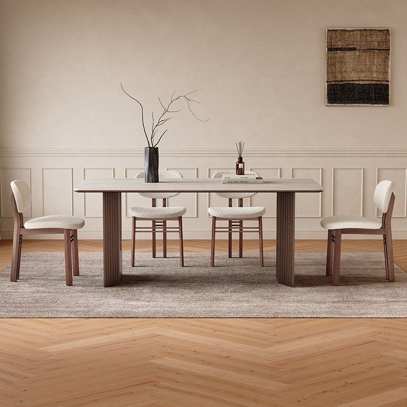 岩板实木餐桌现代简约长方形胡桃木色小户型家用侘寂风岩板餐桌,住宅家具,岩板餐桌,淘宝优惠券,粉丝福利购,淘宝优惠卷