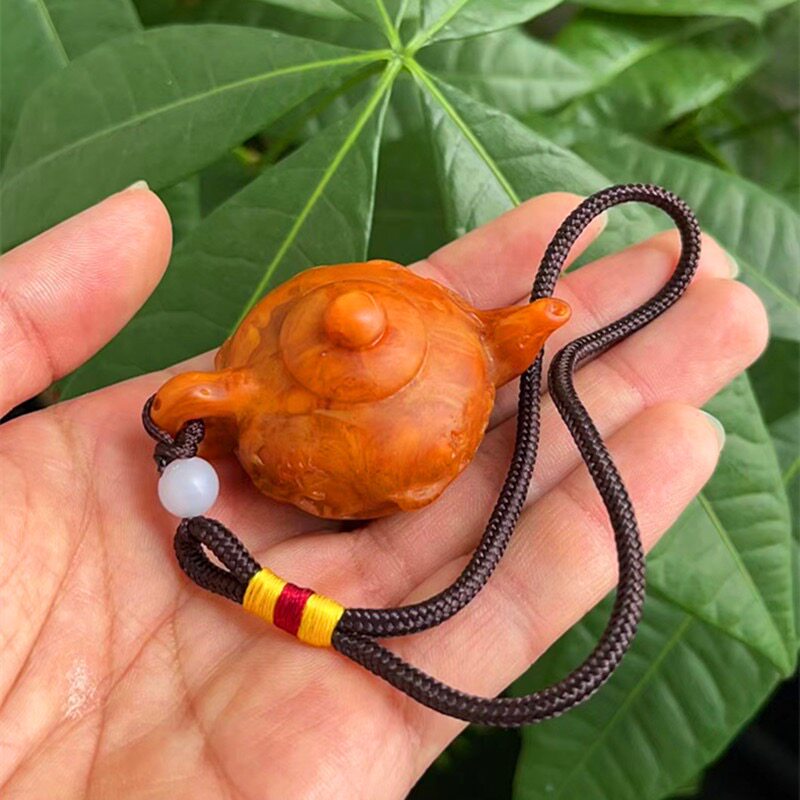 小众高货琥珀把把壶蜜蜡变色蓝珀净水血珀鸡油黄文玩把件饰礼品小
