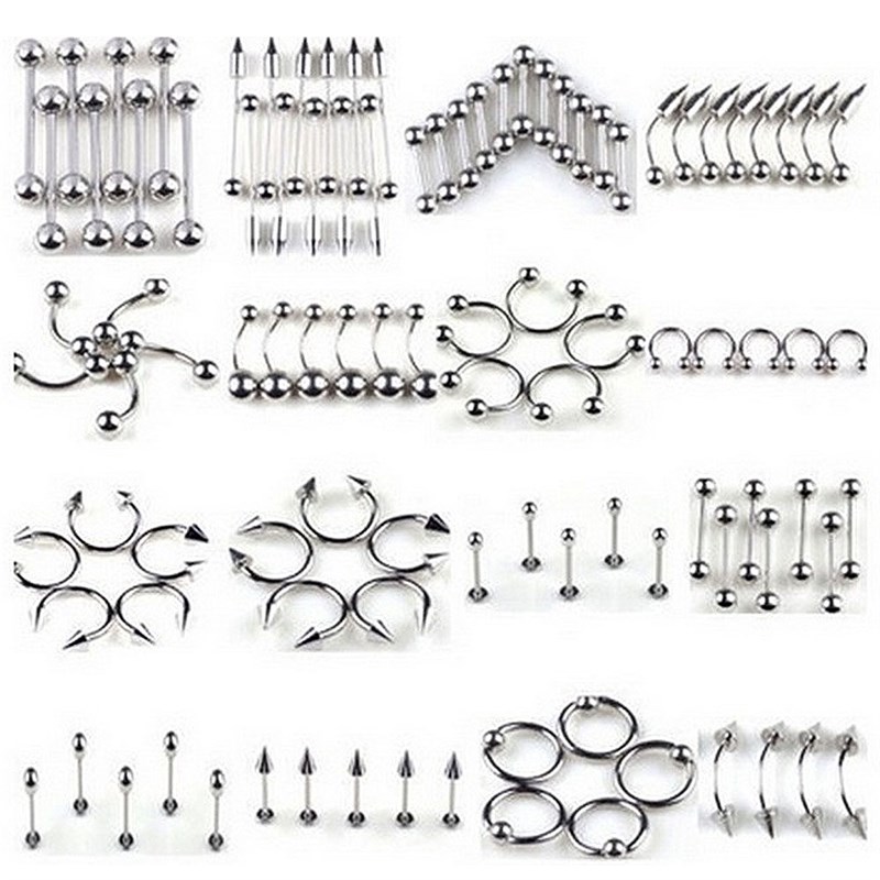 极速85PCS/Set Stainless Steel Eyebrow Bar Tongue Lip Nose Pi