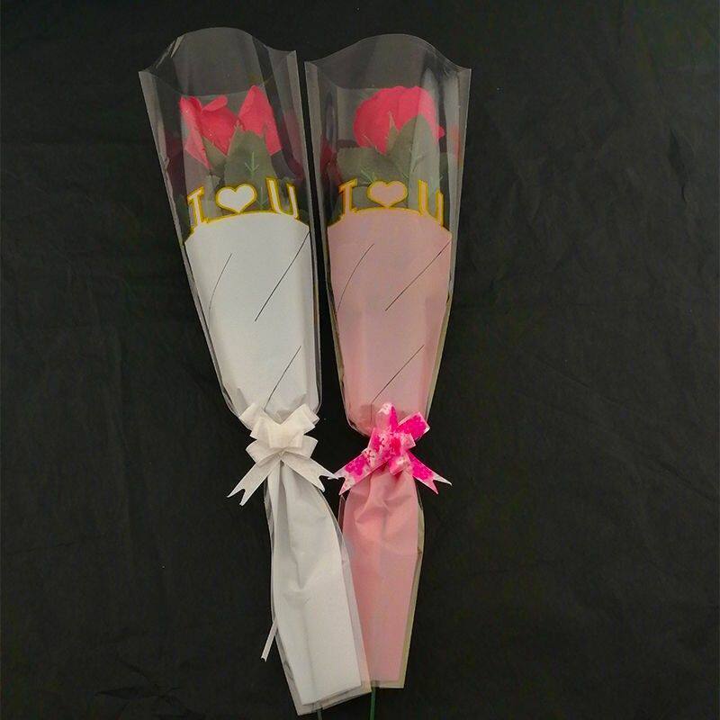 速发玫瑰花包装袋透明单支袋一朵花束袋子单枝鲜花包装纸康乃馨单