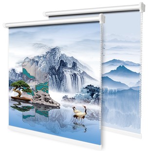 简易小飘窗中式 升降全遮光遮阳宿舍隔热卧室厨房 窗帘短免打孔安装