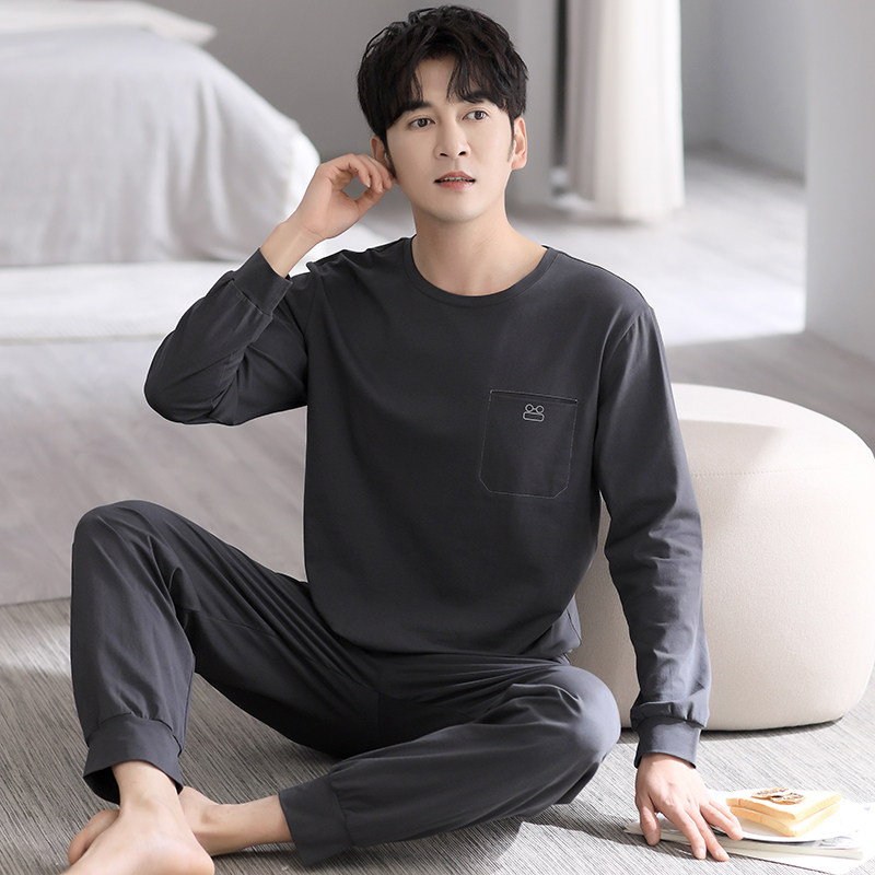 睡衣男士春秋款长袖男款秋季薄款休闲套头大码男式夏季家居服