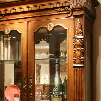 美式实木酒柜客厅展示柜玻璃装饰柜欧式双门靠墙酒柜别墅隔断柜