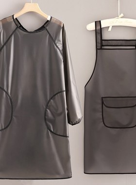 WI25TePU长袖围裙防水防油餐饮水产免洗工作服女家用厨房做饭围腰