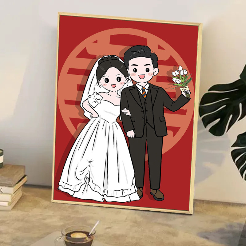 工厂销定制婚纱照片数字油t画diy填色充油彩画手工绘涂色结新婚礼